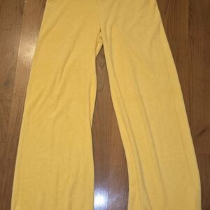 Y2K Juicy Couture Terry Cloth Bright Yellow Wide Leg Lounge Pants Size Medium